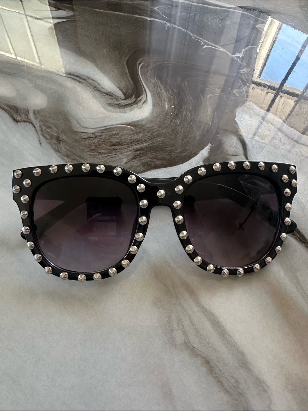 Studded Black Cat-Eye Sunglasses - Unbranded